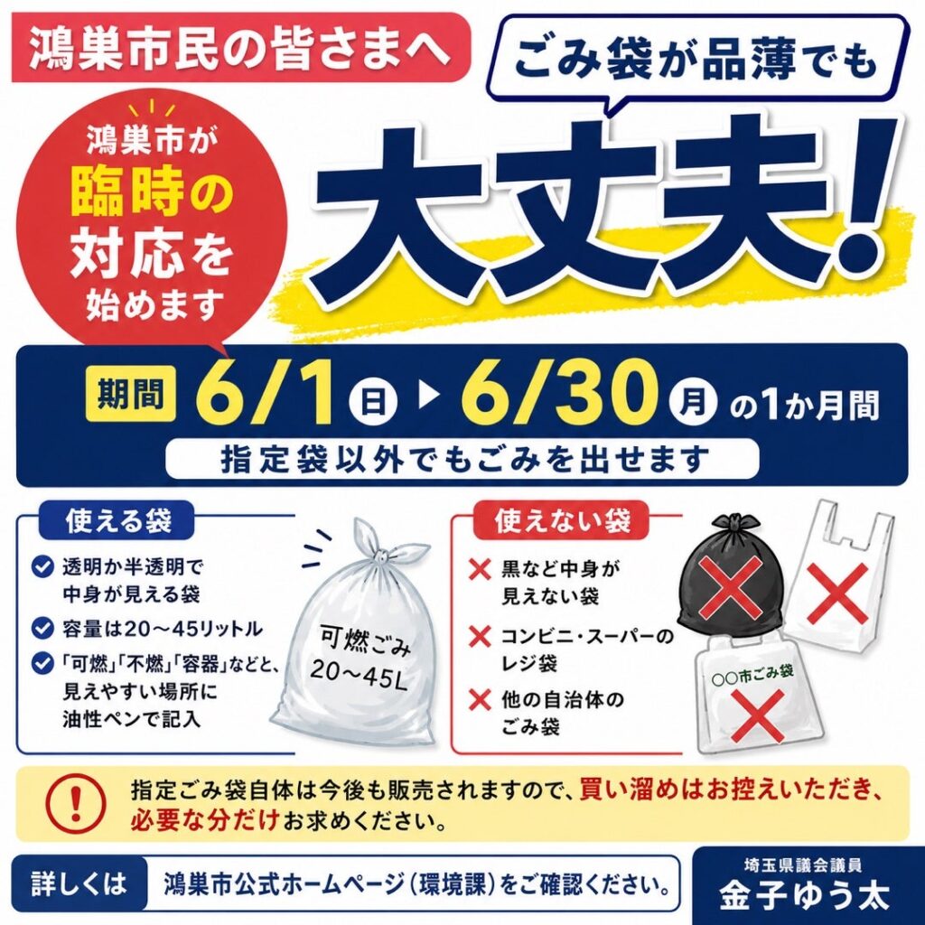 【鴻巣市】ごみ袋が品薄でも大丈夫。臨時対応が始まります